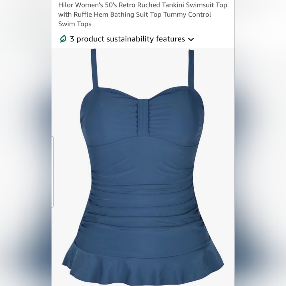 Women's Retro Blue Ruched Tankini Top